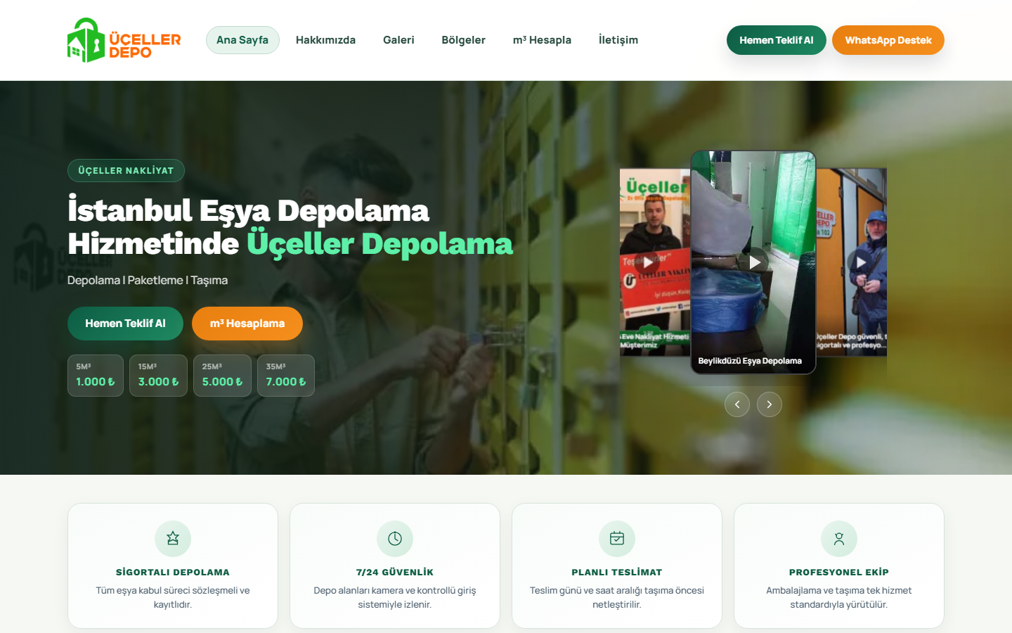 Üçeller Depolama anasayfa ekran görüntüsü