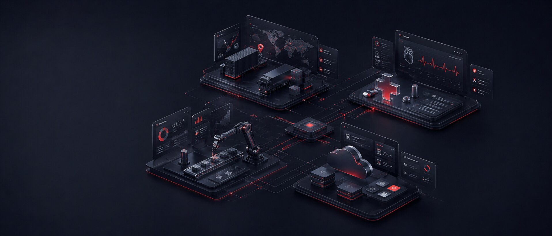 EYG Soft sektörler sayfası için farklı iş alanlarını temsil eden hero görseli